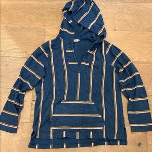 Faherty V-Neck Hooded Pullover Sweater in Blue and Yellow Stripes